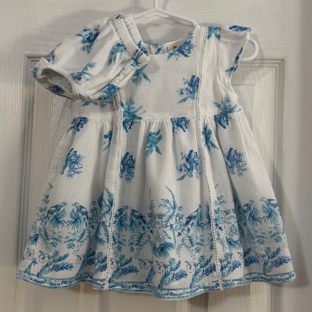 Tucker + Tate Baby Girl White and Blue with Bloomers Summer Dress Short Sleeve